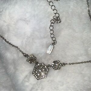 “Downtown Abbey” Silvertone Necklace with Hexagonal Stones Pendants